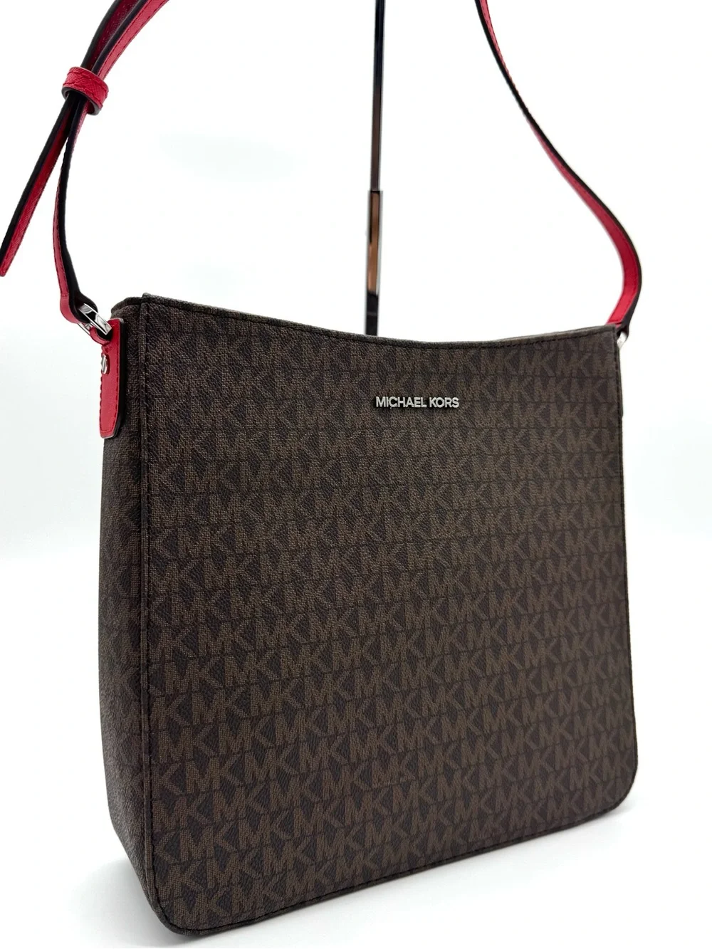Michael Kors Large Messenger Crossbody Bag Brown/Bright Red